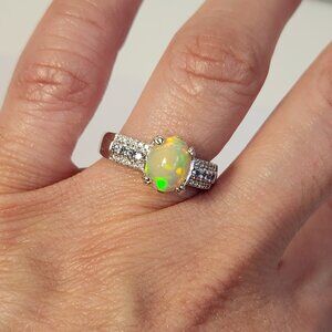 NIB 925 *Natural Ethiopian Opal & Tanzanite & Zircon Ring Sz 7